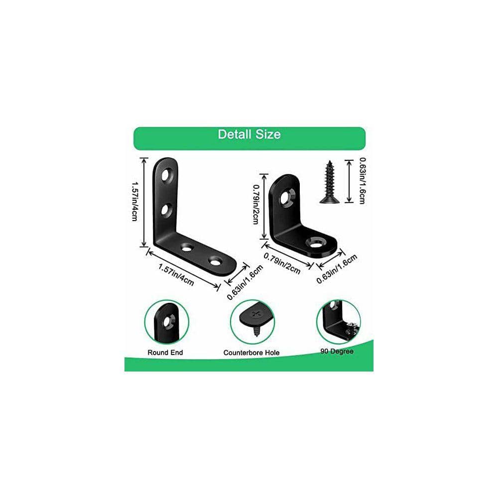 KIWDZFU 20PCS L Bracket Corner Brace Black Small Right Angle Bracket for Wood Furniture Cabinet Chair with Screws (2)