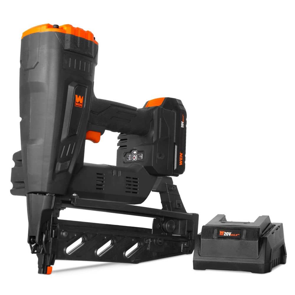 WEN 20V Max Cordless Brushless 16-Gauge 2-1/2 in. Brad Nailer with 2. 0Ah Battery and Charger (20516) (1)