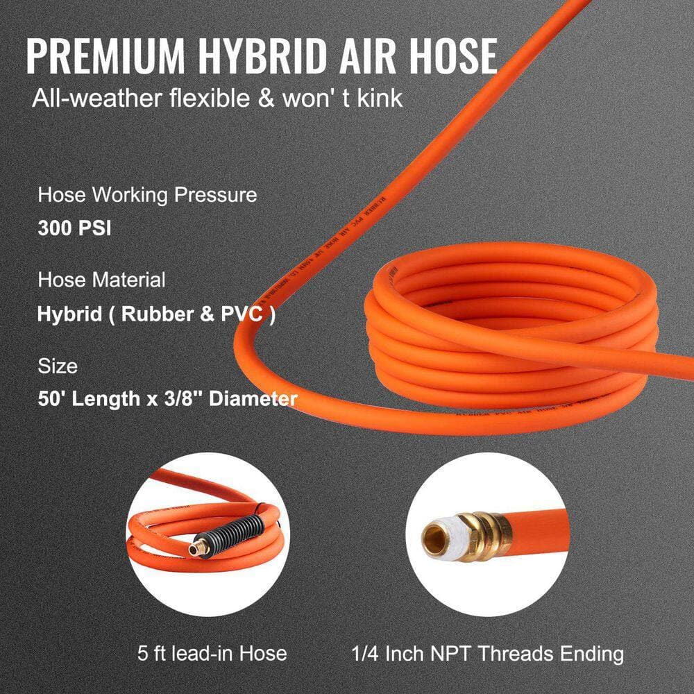 Laybus 3/8 in. x 50 ft. Max 300 Psi Retractable Air Hose Reel, Hybrid Air Hose Air Compressor Hose Reel with 5 ft. Lead in (3)