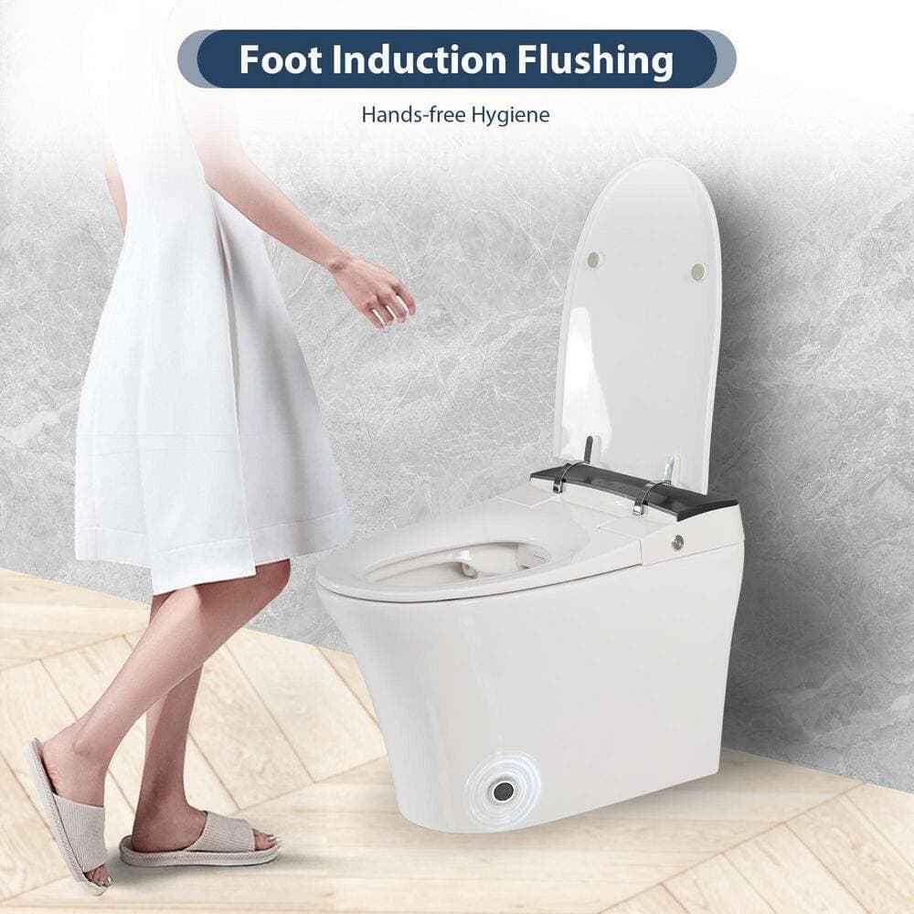 Tenleaf 12 in. 1-Piece 1.28 GPF Single Flush Elongated Heated Seat Smart Toilet in White W/ Foot Sensor Flush, Seat Included (3)