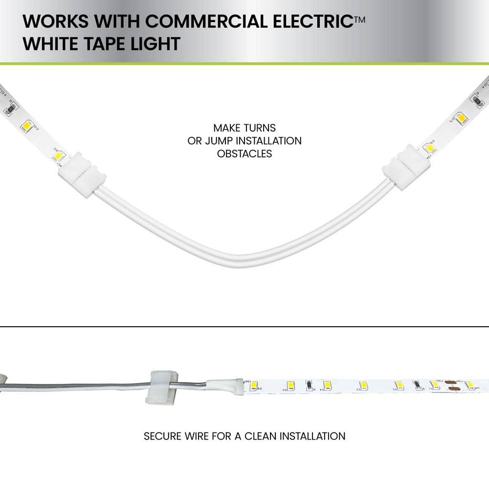 Commercial Electric 6 in. White Connector Cord LED Strip Light Connector Pack (4 x 6 in. Snap Connectors, 4 Wire Mounting Clips) (4)