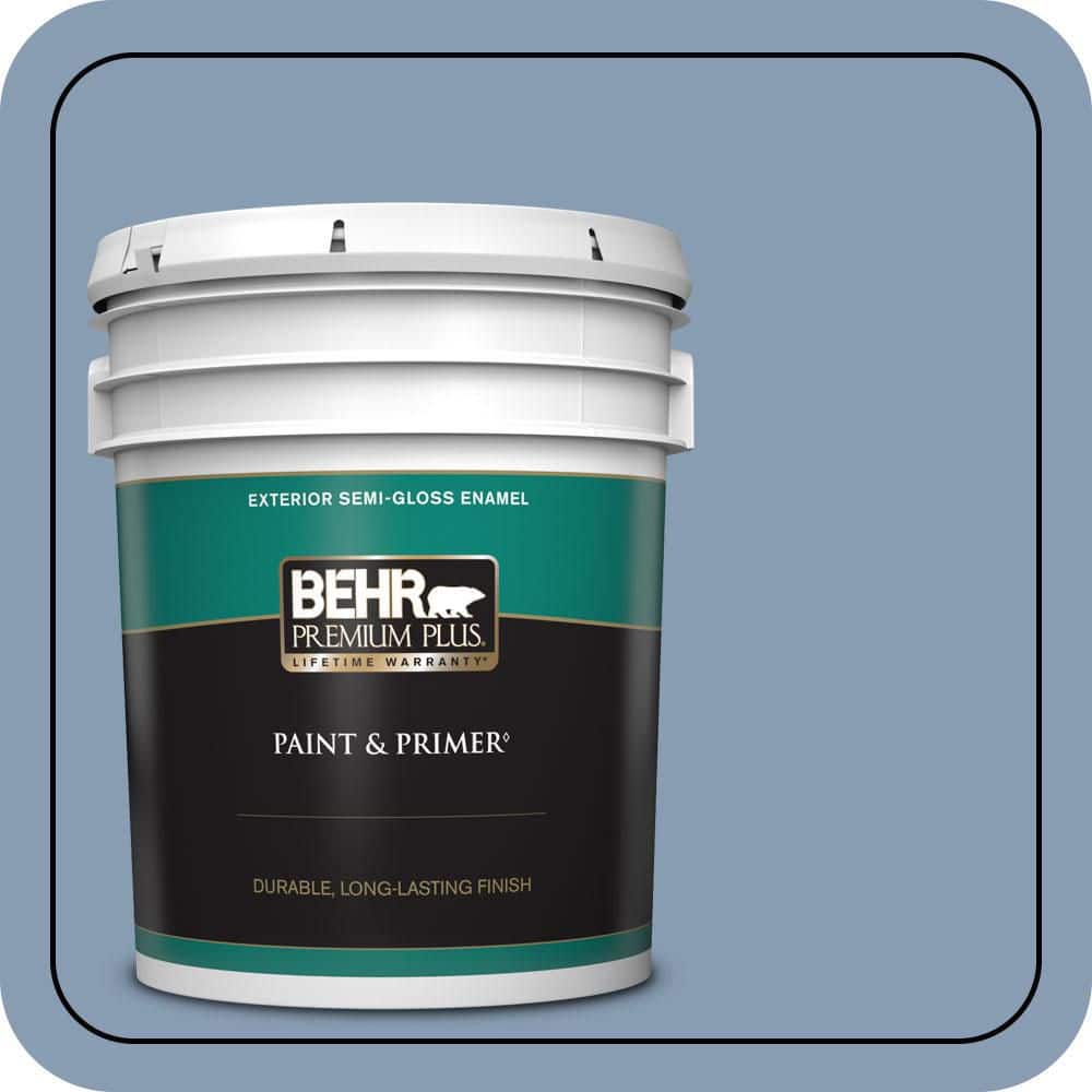 BEHR PREMIUM PLUS 5 gal. #S520-4 Private Jet Semi-Gloss Enamel Exterior Paint & Primer