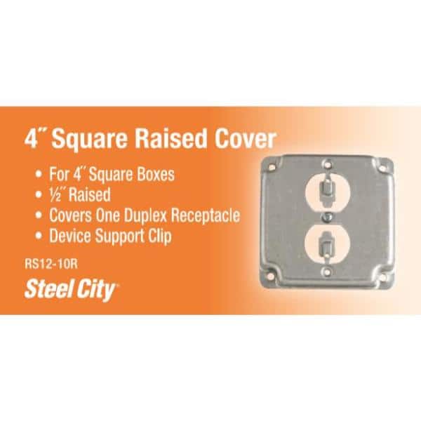 Steel City 1/2 in. Raised 4in. Square Single Duplex Receptacle Cover (RS12-10R) (2)