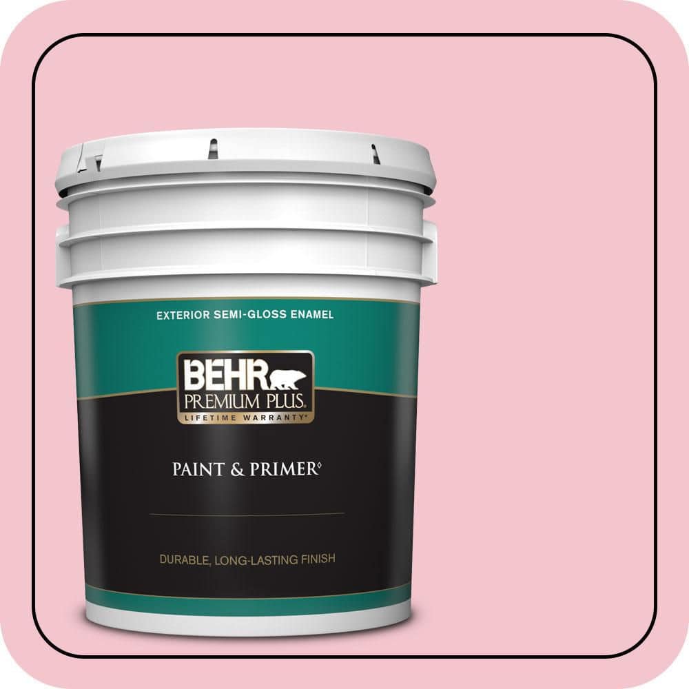 BEHR PREMIUM PLUS 5 gal. #P150-2 Energetic Pink Semi-Gloss Enamel Exterior Paint & Primer