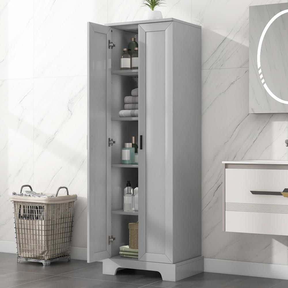 Unbranded 23.3 in. D 16.9 in. W 71.2 in. H Linen Cabinet with 2 Doors and Adjustable Shelf (3)