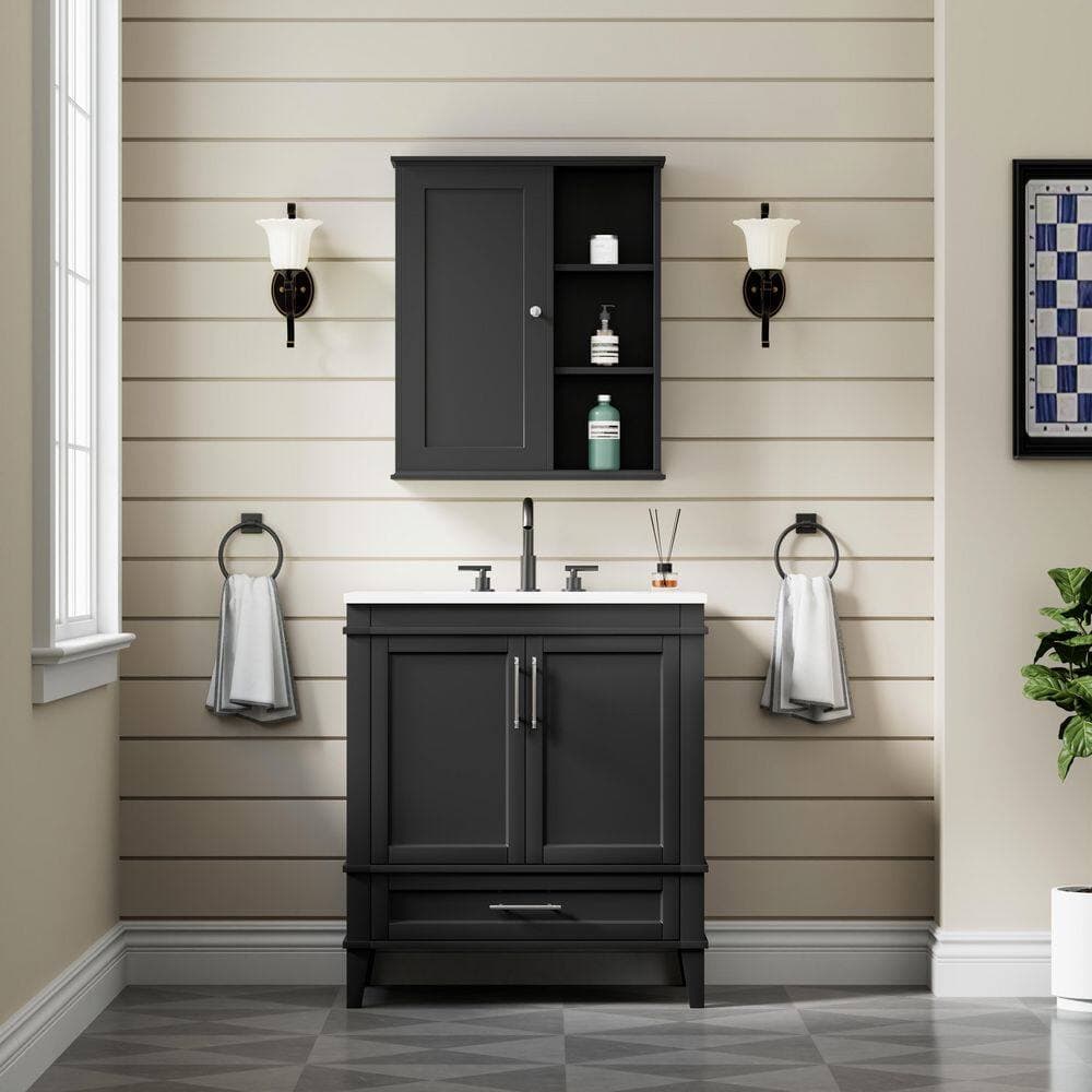 ANGELES HOME 23.6 in. W 7 in. D 27.6 in. H Bathroom Storage Wall Cabinet with 3-Tier Open Shelves (2)