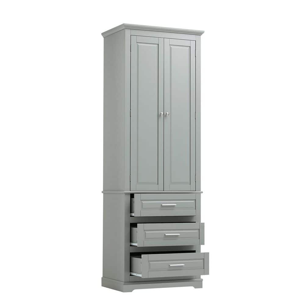 Unbranded 24 in. W 15.7 in. D 70 in. H MDF Freestanding Linen Cabinet with Adjustable Shelf (3)