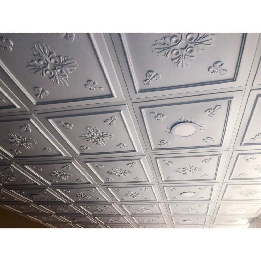 uDecor Belfast 2 ft. x 2 ft. Lay-in or Glue-up Ceiling Tile in White (40 sq. ft. / case) (2)
