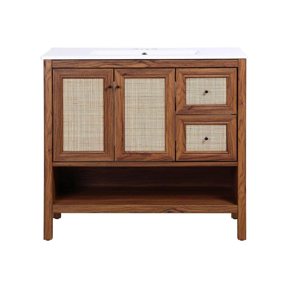 JONATHAN Y Jasper 36 in. W 18 in. D 33 in. H Rattan Modern Coastal 2-Shelf Bath Vanity Cabinet without Top (4)