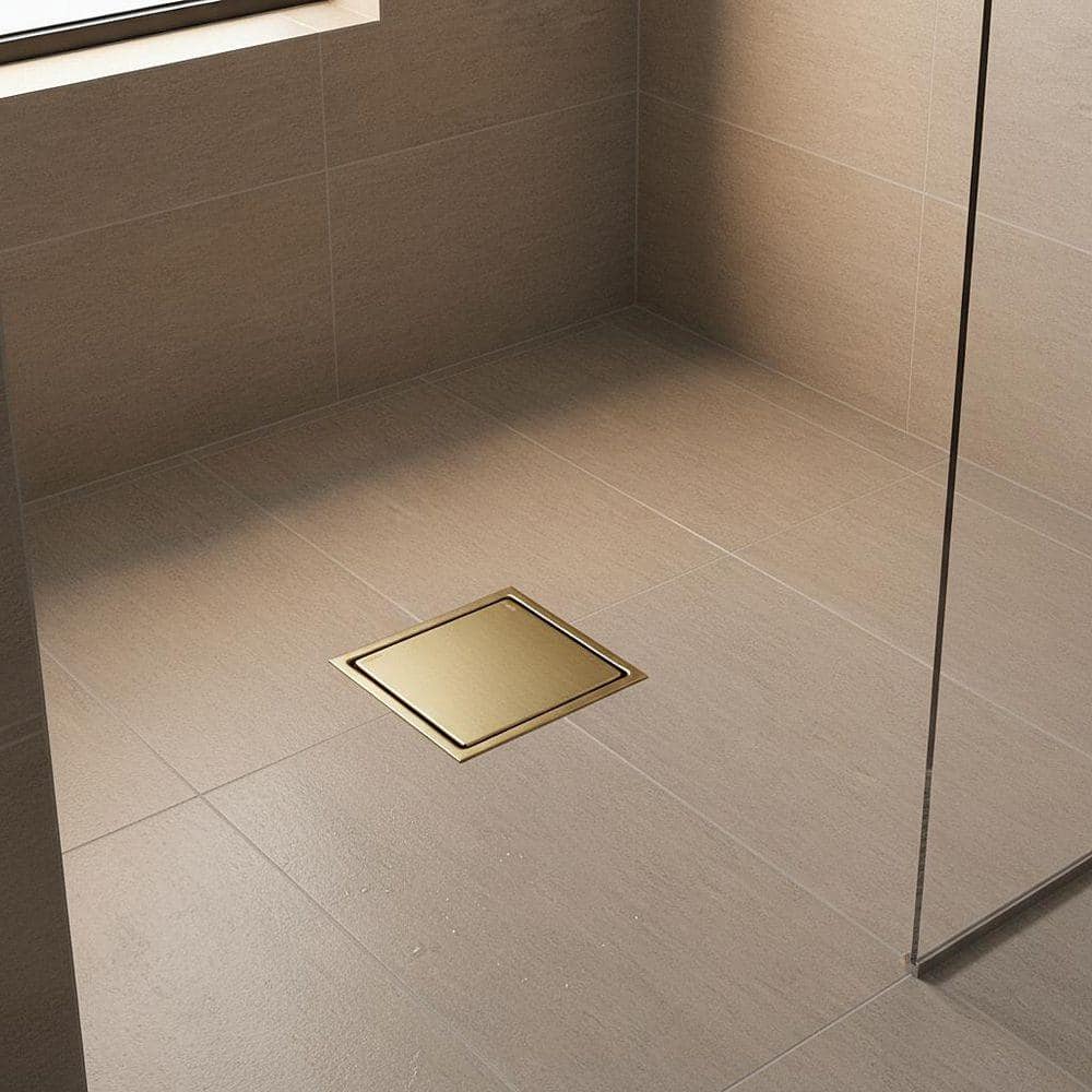 VEVETTA 6 in. x 6 in. Stainless Steel Square Tile-In Shower Drain in Brushed Gold (3)