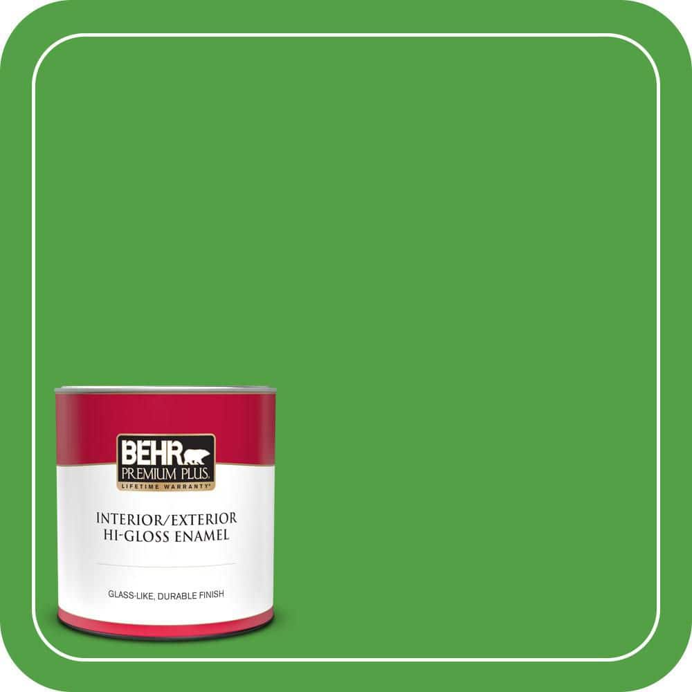 BEHR PREMIUM PLUS 1 qt. #S-G-440 Green Acres Hi-Gloss Enamel Interior/Exterior Paint & Primer (1)