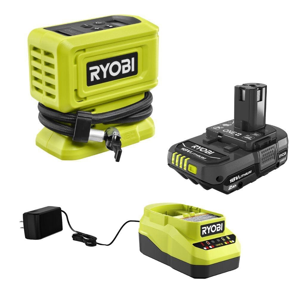 RYOBI ONE+ 18V Cordless High Pressure Inflator with 18V 2.0 Ah Compact Battery and Charger