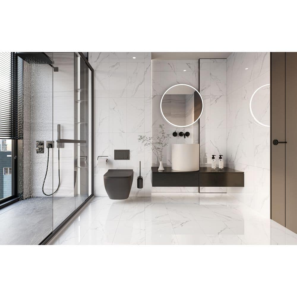 Home Decorators Collection Carrara 12 in. x 24 in. Polished White Porcelain Marble Look Floor and Wall Tile (2 sq. ft./Each) (3)