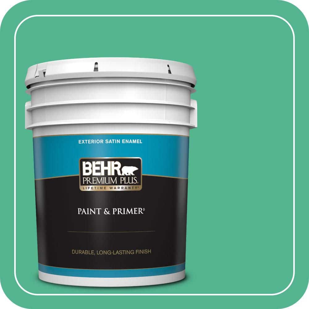BEHR PREMIUM PLUS 5 gal. #MQ4-16 Aruba Green Satin Enamel Exterior Paint & Primer