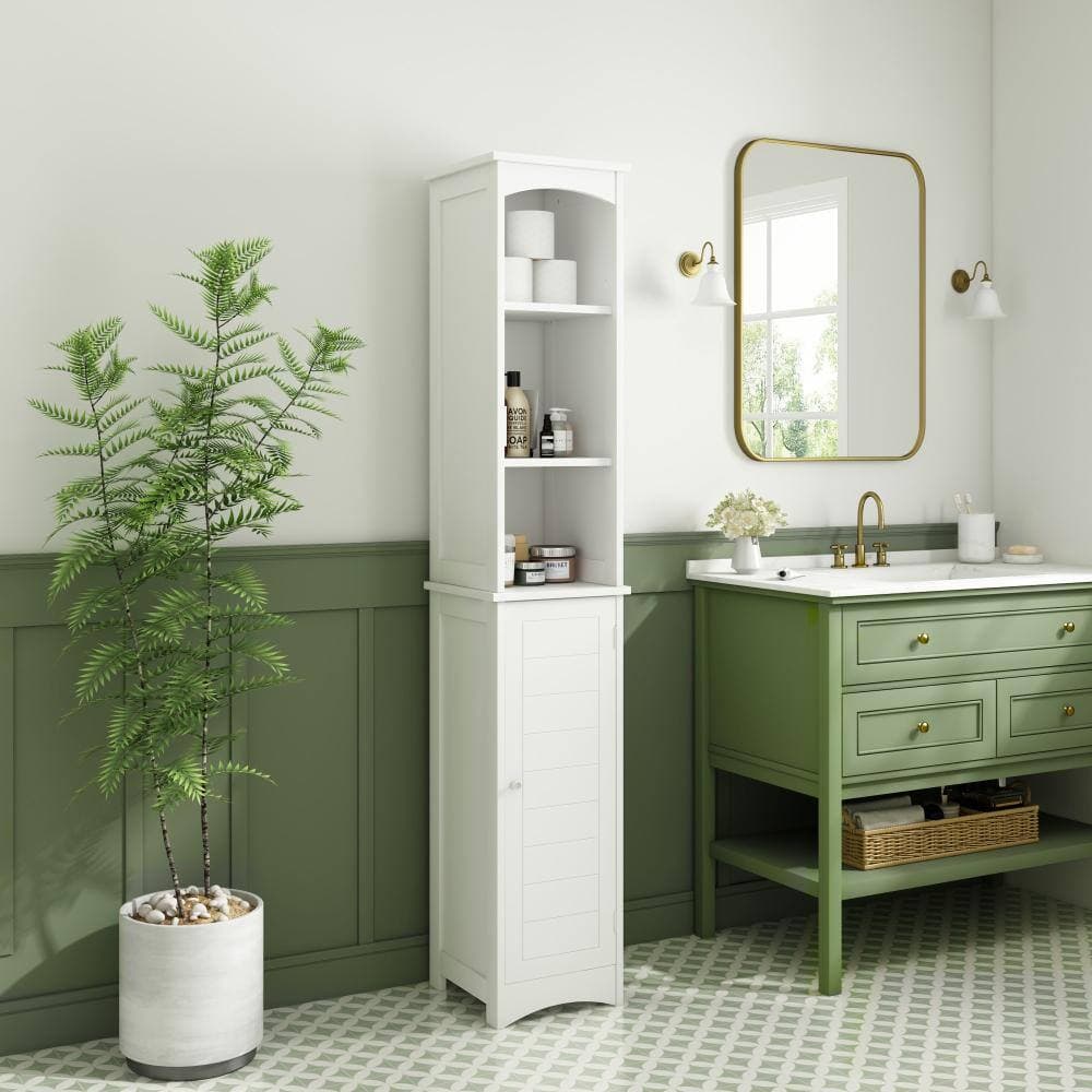 Miscool Avex 11.81 in. W x 11.81 in. D x 64.17 in. H White Wood Freestanding Bathroom Storage Cabinet with Adjustable Shelves (3)