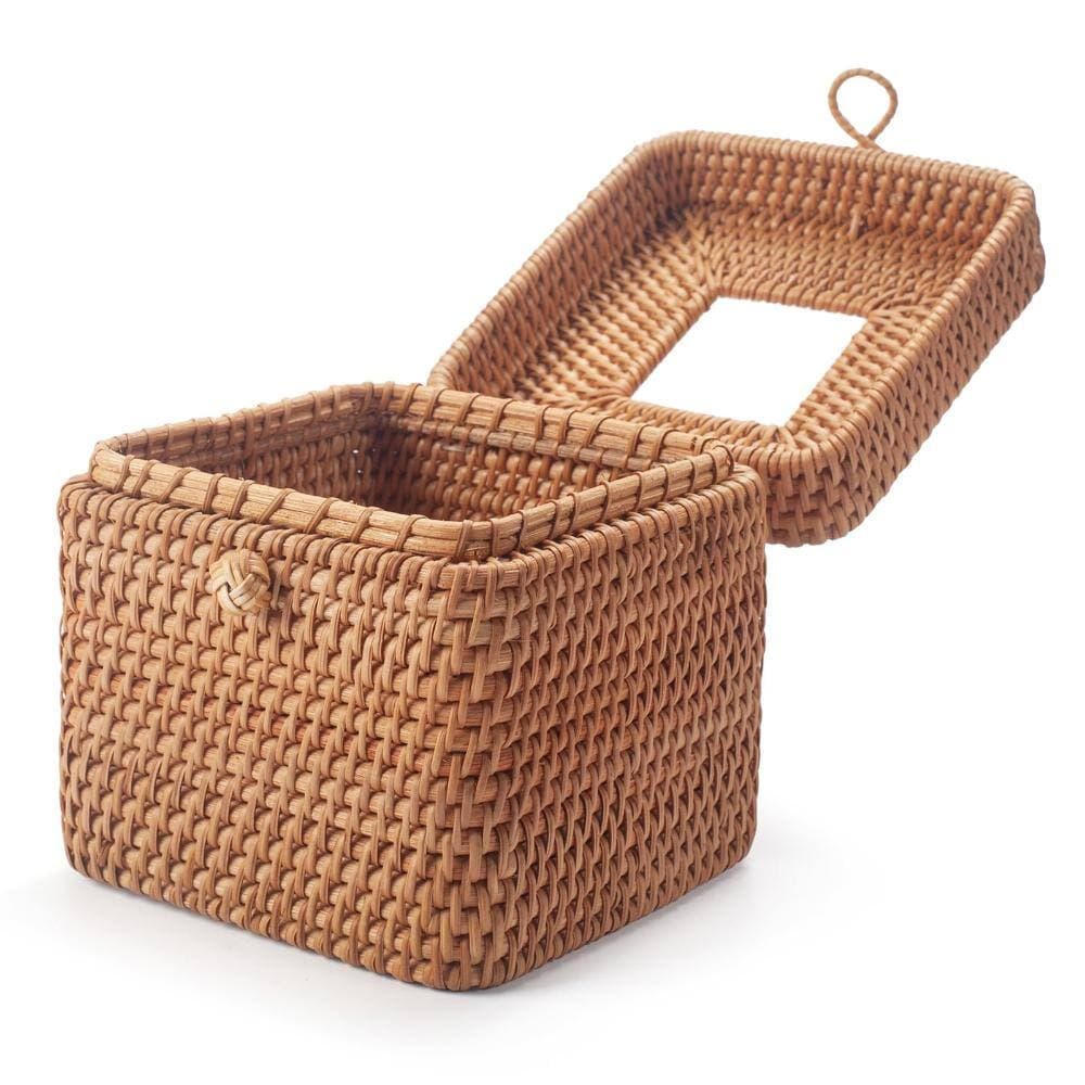 Unbranded Natural Rattan Tissue Box Cover Square with Lid 5.7 x 5.7 x 5.5 in Rustic Home Decor for shelf use today (3)