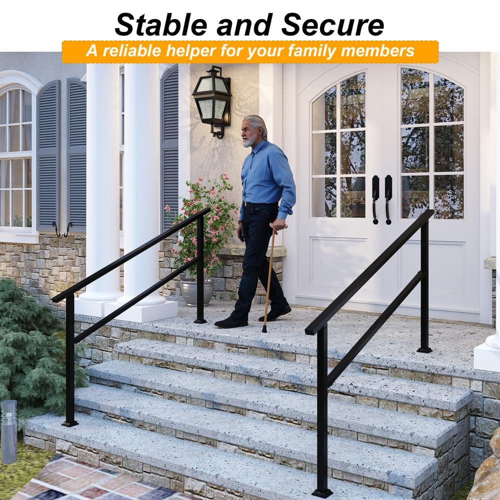 FUFU&GAGA 36 in. H x 5.7 ft. W Black Iron Rail Kit Handrails Outdoor Adjustable Exterior Stair Railing Fit 4 or 5 Steps (2-Pack) (3)