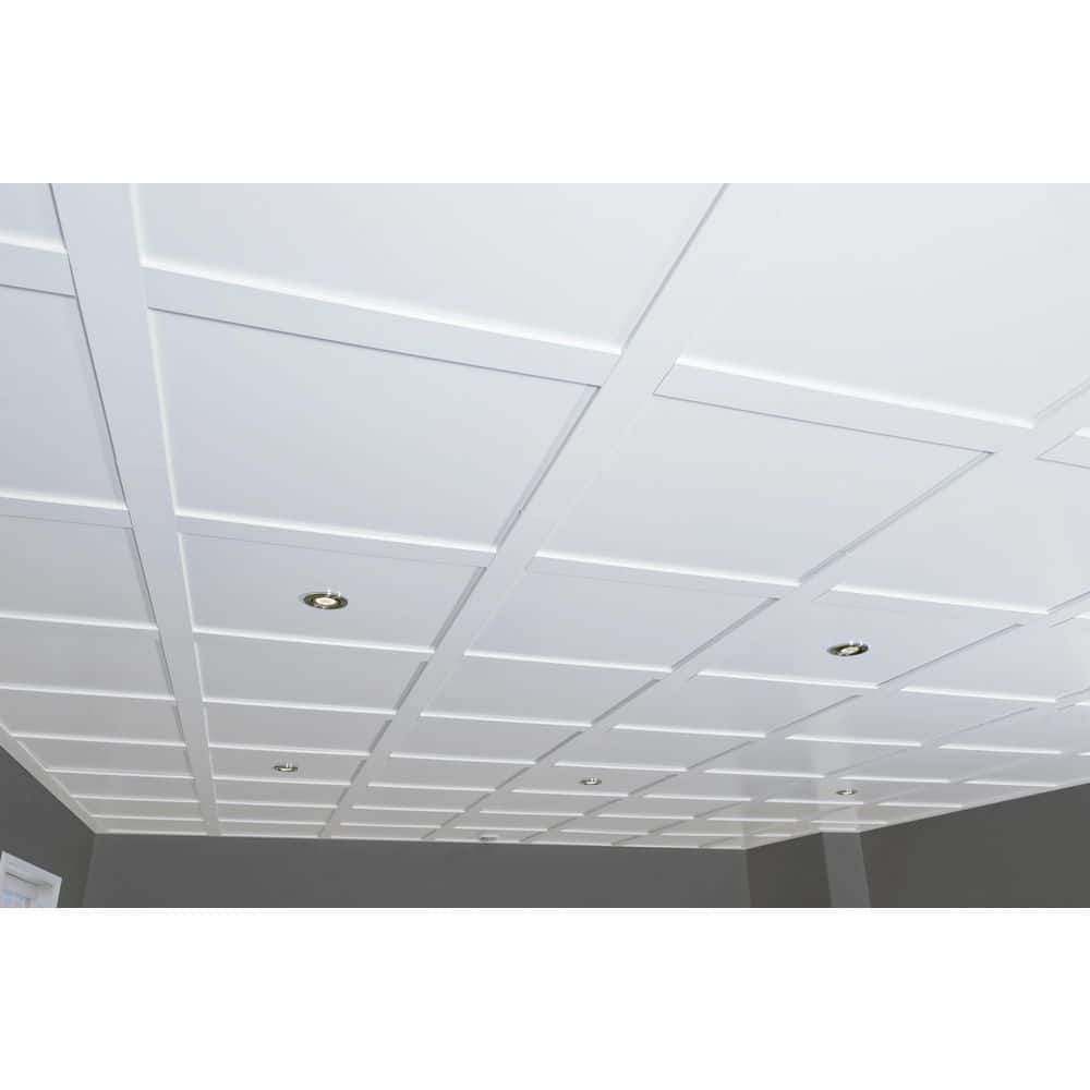 HOUSE OF FARA Embassy Ceilings Finished White 2 ft. x 2 ft. Modern MDF Square Suspended Ceiling Tile (100 Total sq. ft. /Case) (3)