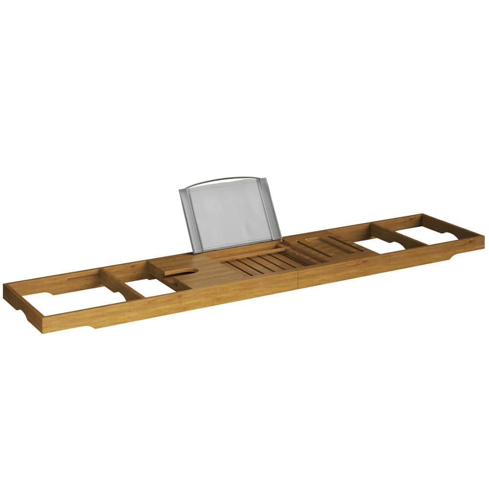 HOME-COMPLETE Acacia Bathtub Tray with Tablet Rest in Natural Wood (1)