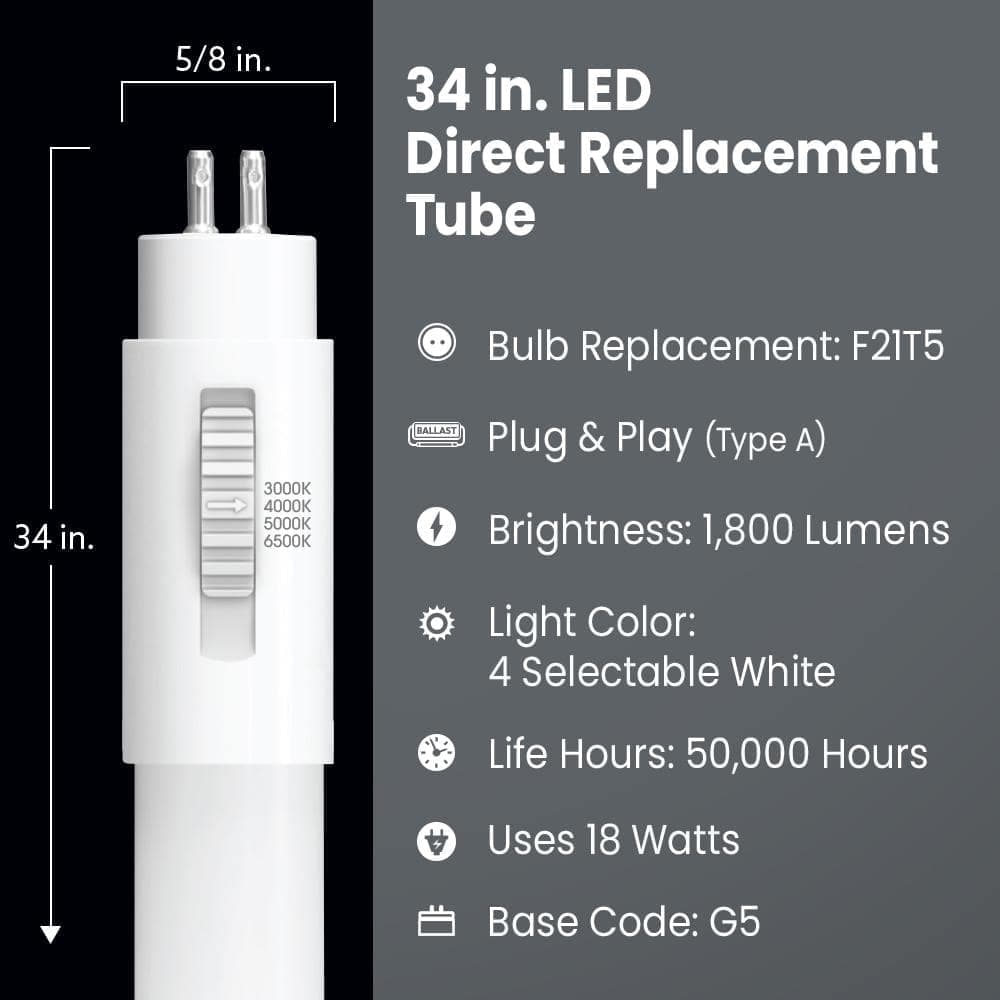 Feit Electric 21-Watt Equivalent 34 in. T5 G5 Type A Plug and Play Linear LED Tube Light Bulb, Selectable White (1-Pack) (3)