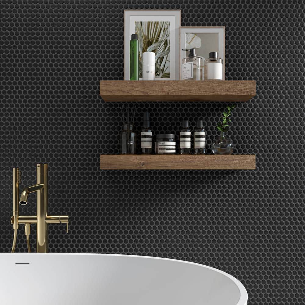 Daltile Restore Black 11 in. x 13 in. Matte Ceramic Penny Round Mosaic Floor and Wall Tile (1.06 sq. ft./each) (4)