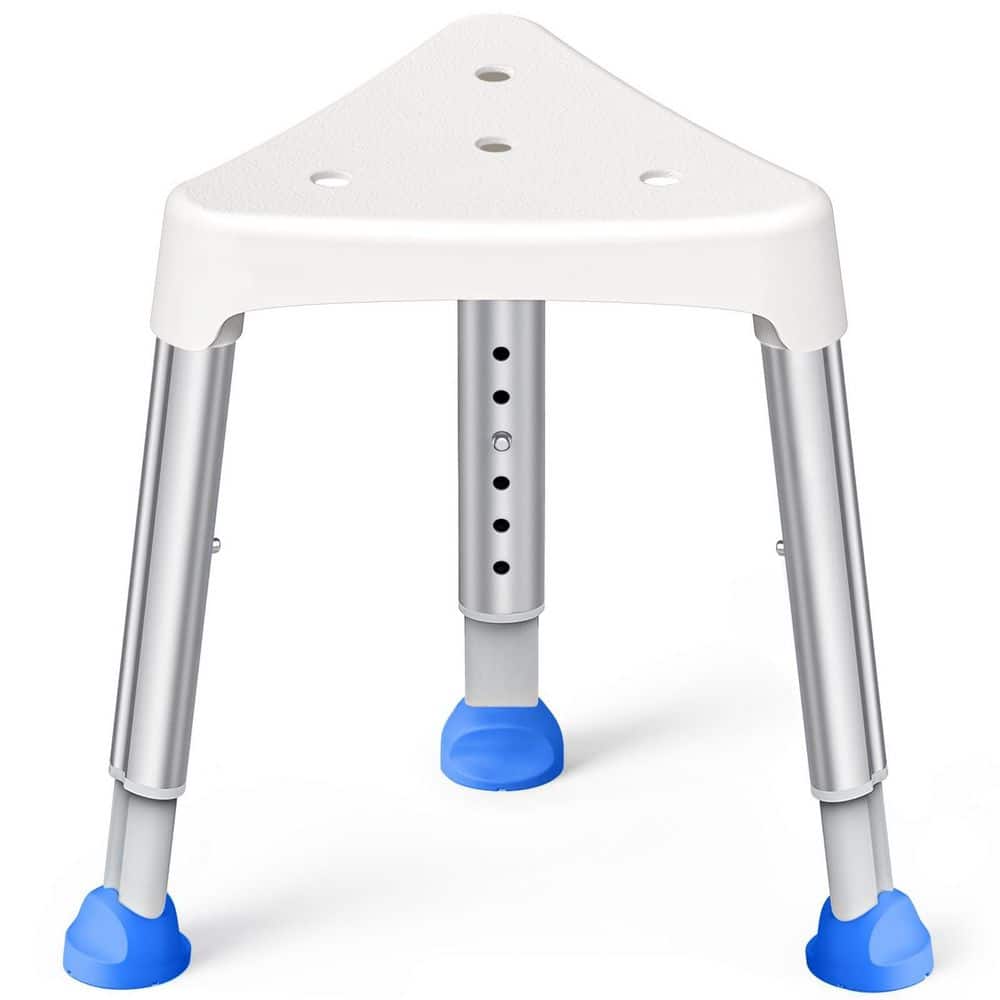 Wudkey Triangular Shower Chair in White, Adjustable Shower Stool for Shower, Non-Slip Plastic Bathtub Chair with Stable Bracing (1)