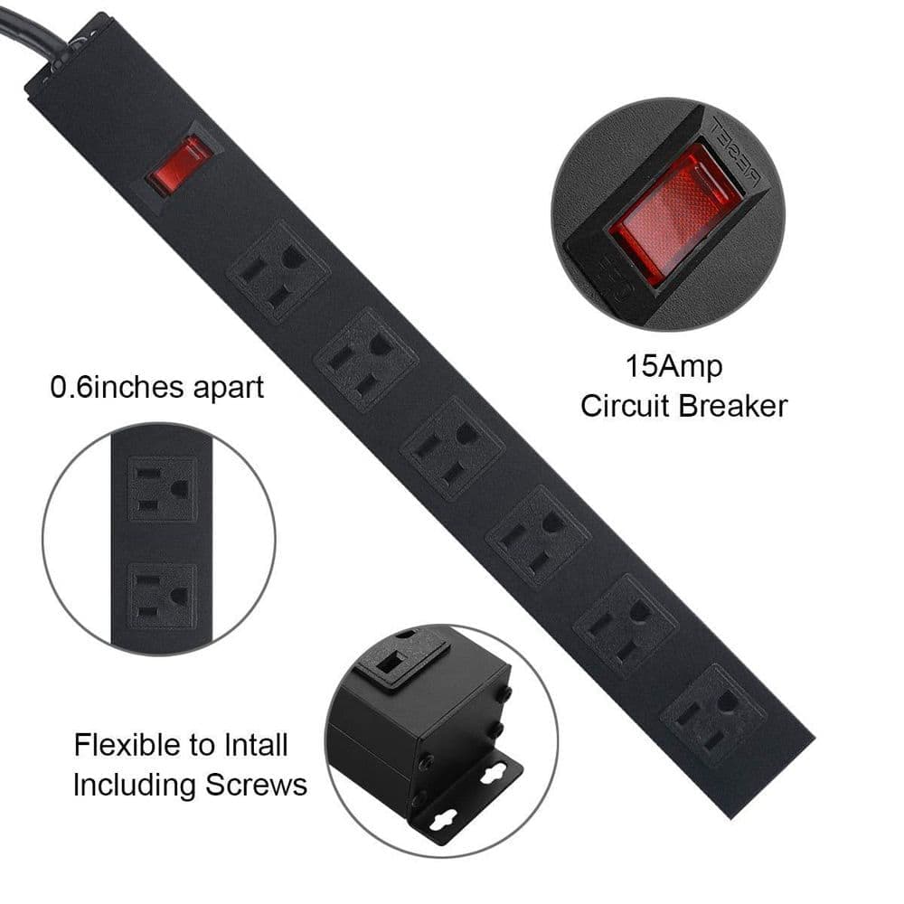 Unbranded 6 ft. Power Cord 6-Outlet Surge Protector with Wall Mount, Metal Aluminum Alloy Power Strip with Switch, Black (3)
