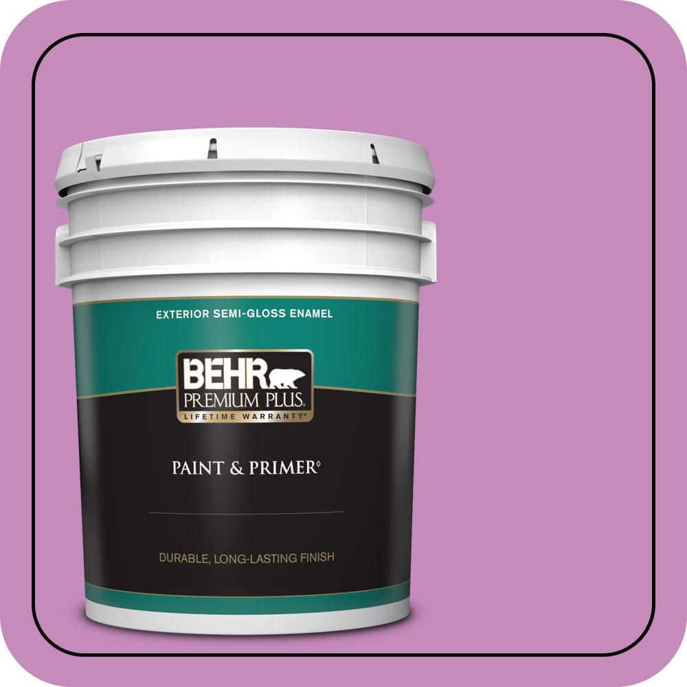 BEHR PREMIUM PLUS 5 gal. #P110-4 Rock Star Pink Semi-Gloss Enamel Exterior Paint & Primer