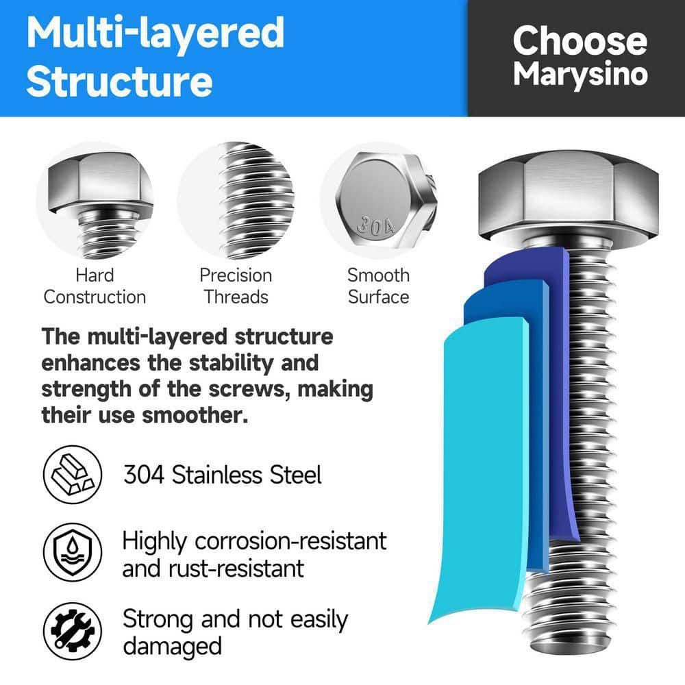 MarySino 410-Piece Stainless Steel Hex Bolt and Nut Assortment Kit, 1/4"-20,5/16"-18,3/8"-16, with Washers and Organizer Case (2)