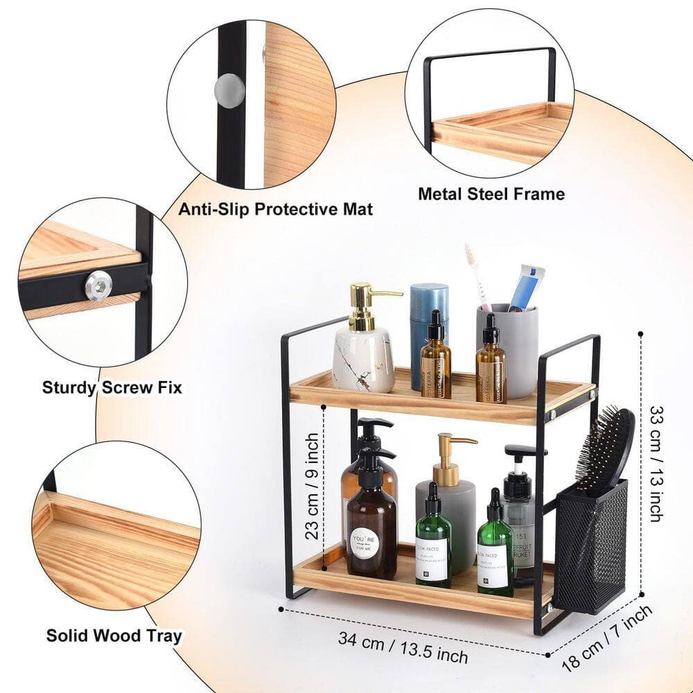 Wudkey Bathroom Counter Organizer with Basket, Bathroom Organizers and Storage, Skincare Organizers for Vanity in Black (2)