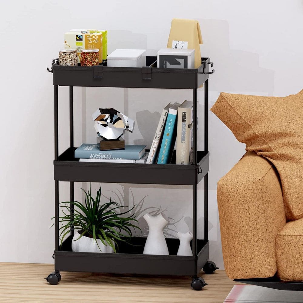 Numhew Freestanding 3-Tier Rolling Vanity Organizer with Baskets for Office, Bathroom, Kitchen and Living Room in Black (3)