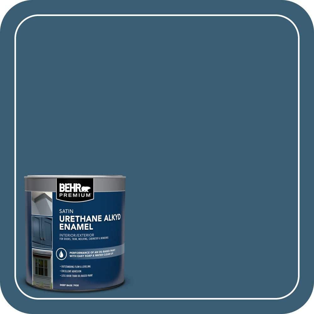 BEHR PREMIUM 1 qt. #S490-7 Superior Blue Satin Enamel Urethane Alkyd Interior/Exterior Paint (1)