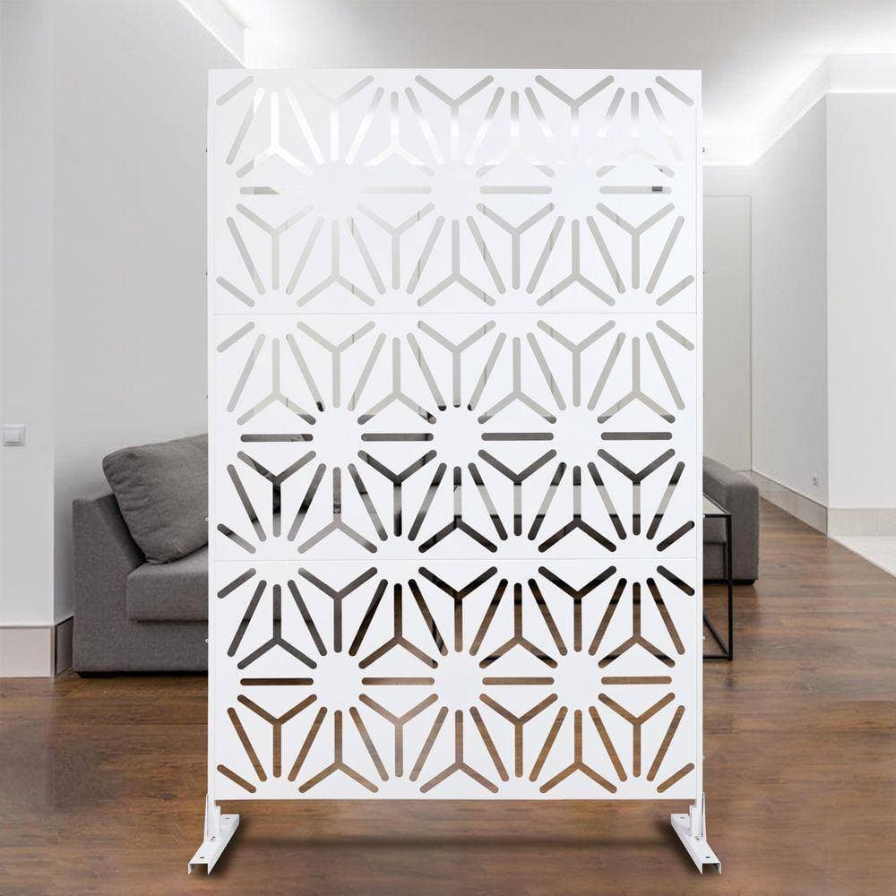 Unbranded Outdoor and Indoor 6.3 ft. x 4 ft. Freestanding Decorative Privacy Fence Screen White Metal for Garden Fence (2)