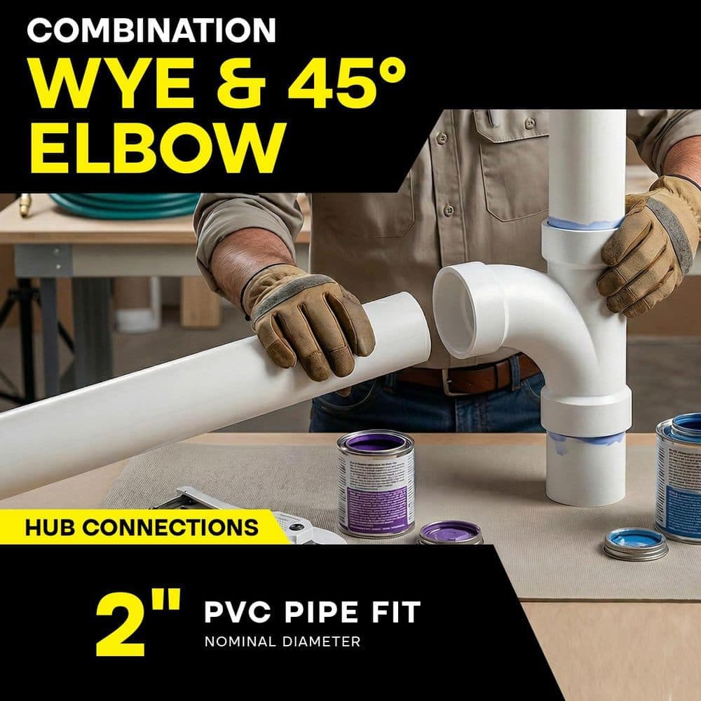 PLUMBFLEX 2 in. PVC DWV Combination Wye & 1/8 Bend 45° Elbow Hub, White Rigid PVC Drain, Waste & Vent Fitting, (20 Pack) (2)