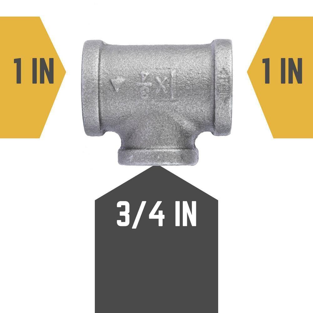 PIPE DECOR 1 in. 1 in. 3/4 in. Black Iron FPT FPT FPT Reducing Tee Fitting (4)