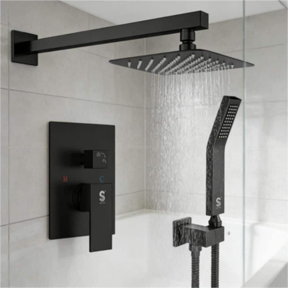 Numhew 3-Piece Metal Shower Faucet Set with Rain, Handheld Head and 71 in. Hose, Wall Mounted Shower Fixtures, in Matte Black (3)