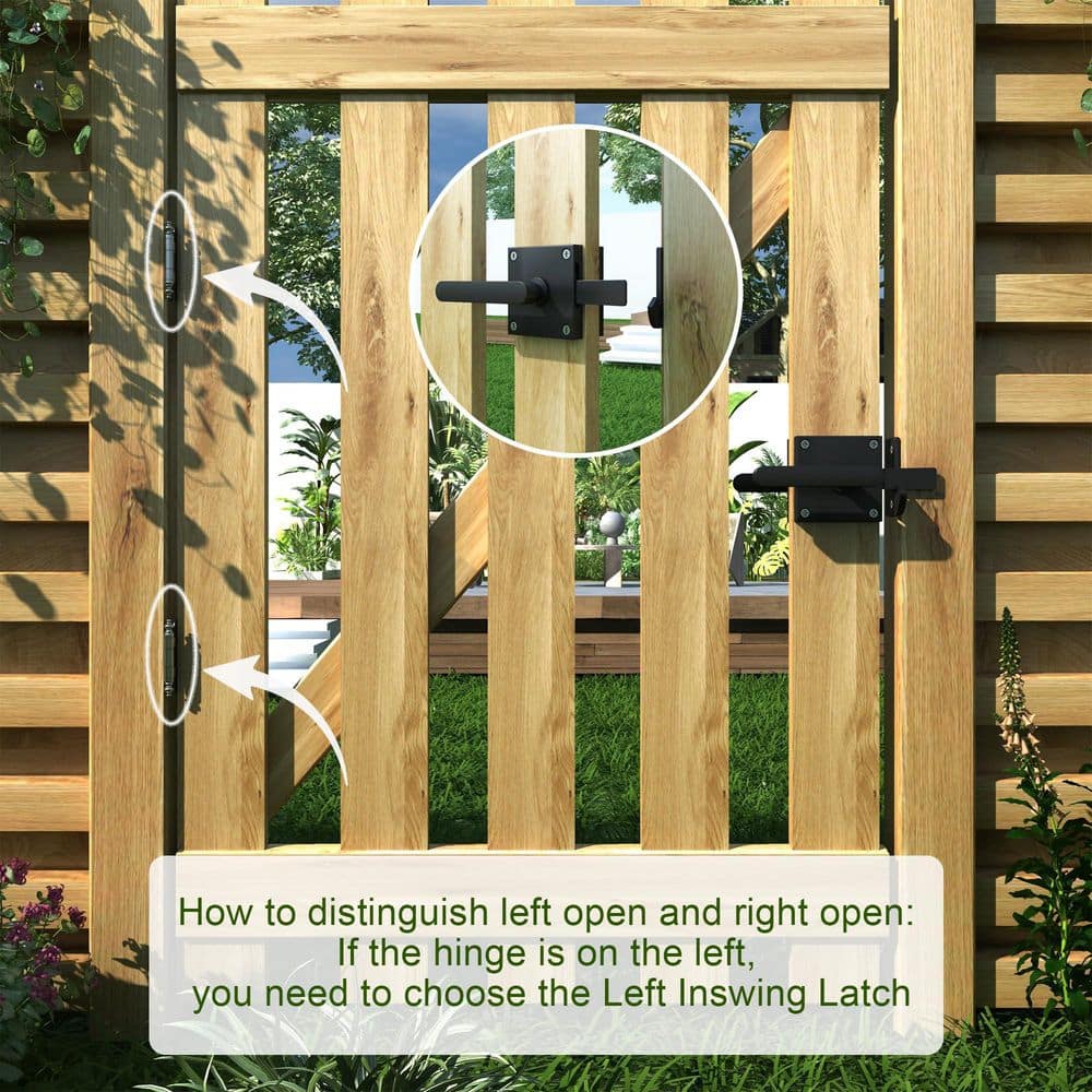 Unbranded Heavy Duty Aluminum Alloy Black Powder Coated Left Inswing Gate Latch for Wooden Fence Garden Pool Backyard (3)