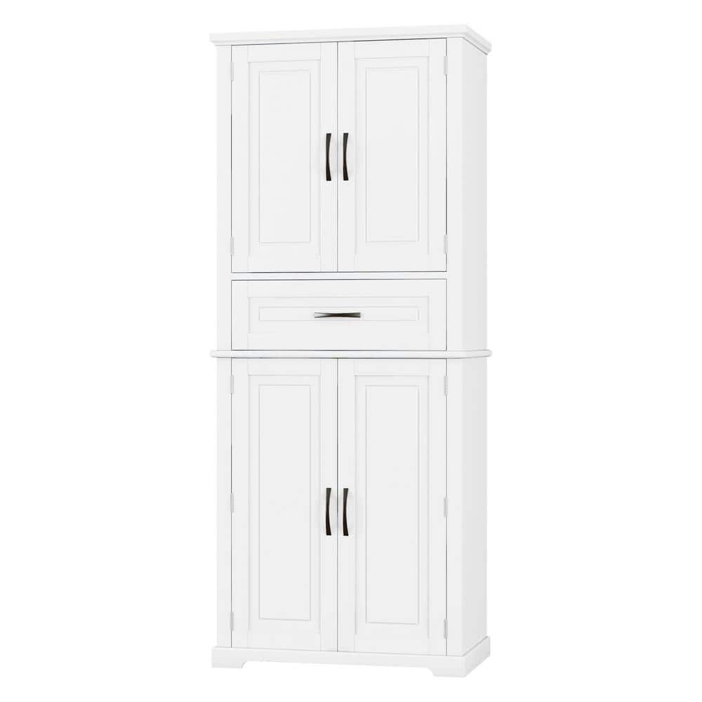 Lycvki 30 in. W x 15.7 in. D x 72 in. H White Linen Cabinet with Doors, Slide Rails Drawer and Adjustable Shelves for Bathroom (1)