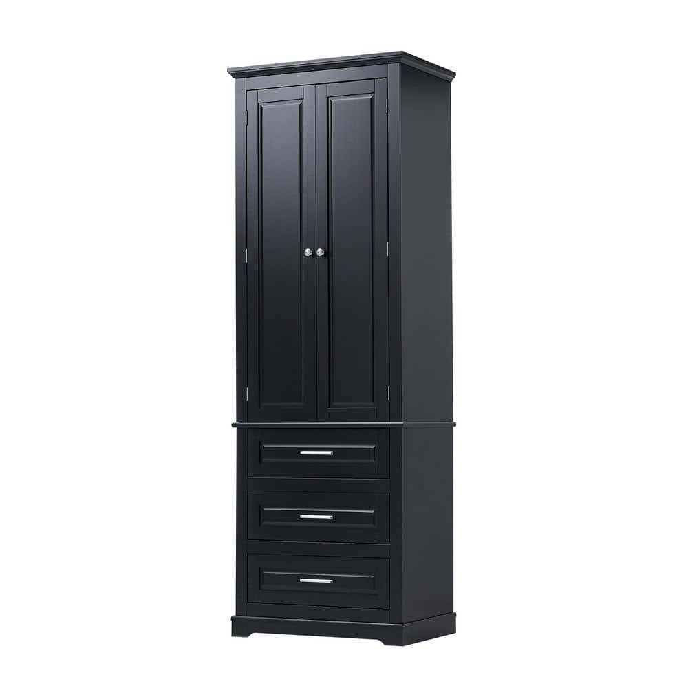 Unbranded 31 in. W x 16 in. D x 73 in. H Black MDF Freestanding Bathroom Storage Linen Cabinet with Doors and Drawers (2)