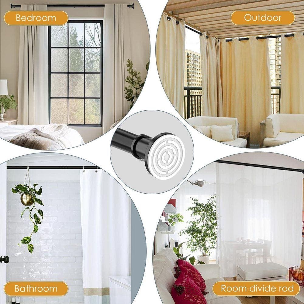 Lynzavix 120 in. Stainless Steel No-Slip Adjustable Tension Shower Curtain Rod with Rubber Pads in Black (2)