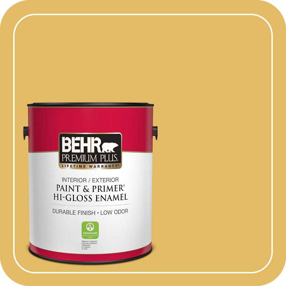 BEHR PREMIUM PLUS 1 gal. #MQ4-12 Dandelion Wish Hi-Gloss Enamel Interior/Exterior Paint & Primer
