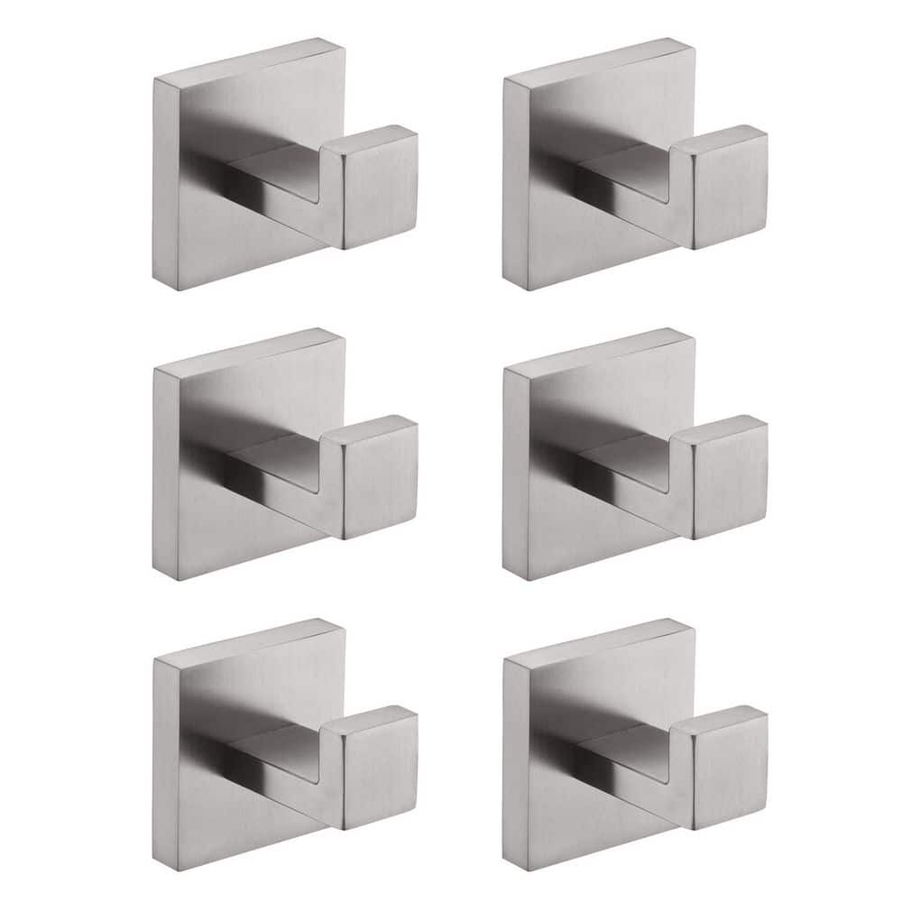 Satico 6-Pack J-Hook Wall-Mounted Stainless Steel Bathroom Robe/Towel Hook in Brushed Nickel for Bathroom Kitchen (1)
