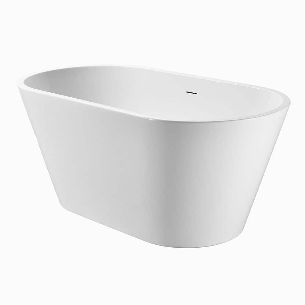 Boosicavelly 29.53 in. Acrylic Soaking Freestanding Bathtub with Toe-Tap Chrome Drain Glossy White (1)