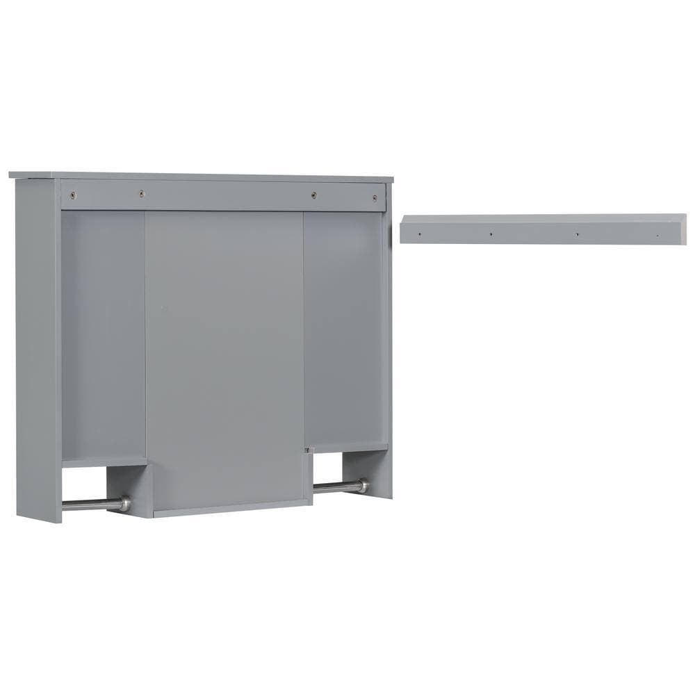 Tileon 35 in. W x 6.7 in. D x 28.7 in. H Bathroom Storage Wall Cabinet with Mirror in Gray, Medicine Cabinet with Towels Bar (3)