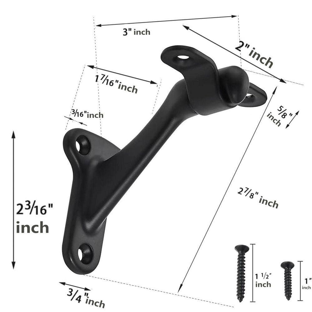 Helhom 10-Pack 3 in. Matte Black Hand Rail Bracket, Handrail Fitting for Stairways and Home, Stair Support Handrail Brackets (2)
