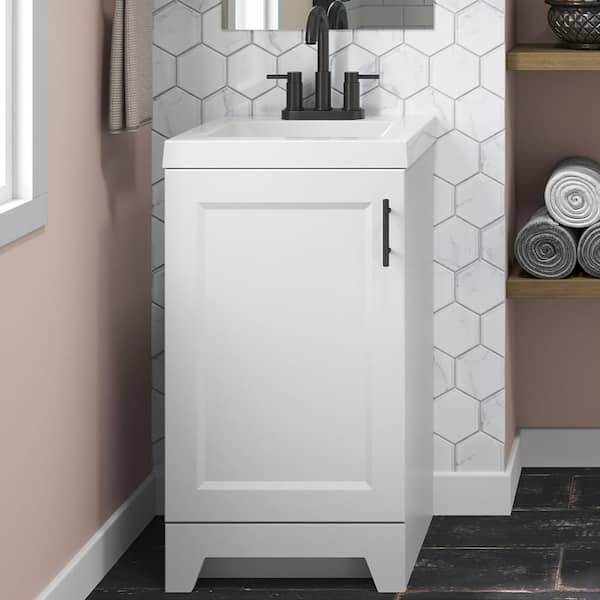 Glacier Bay Brindle 19 in. Single Sink Freestanding White Bathroom Vanity with White Cultured Marble Top (Assembled)