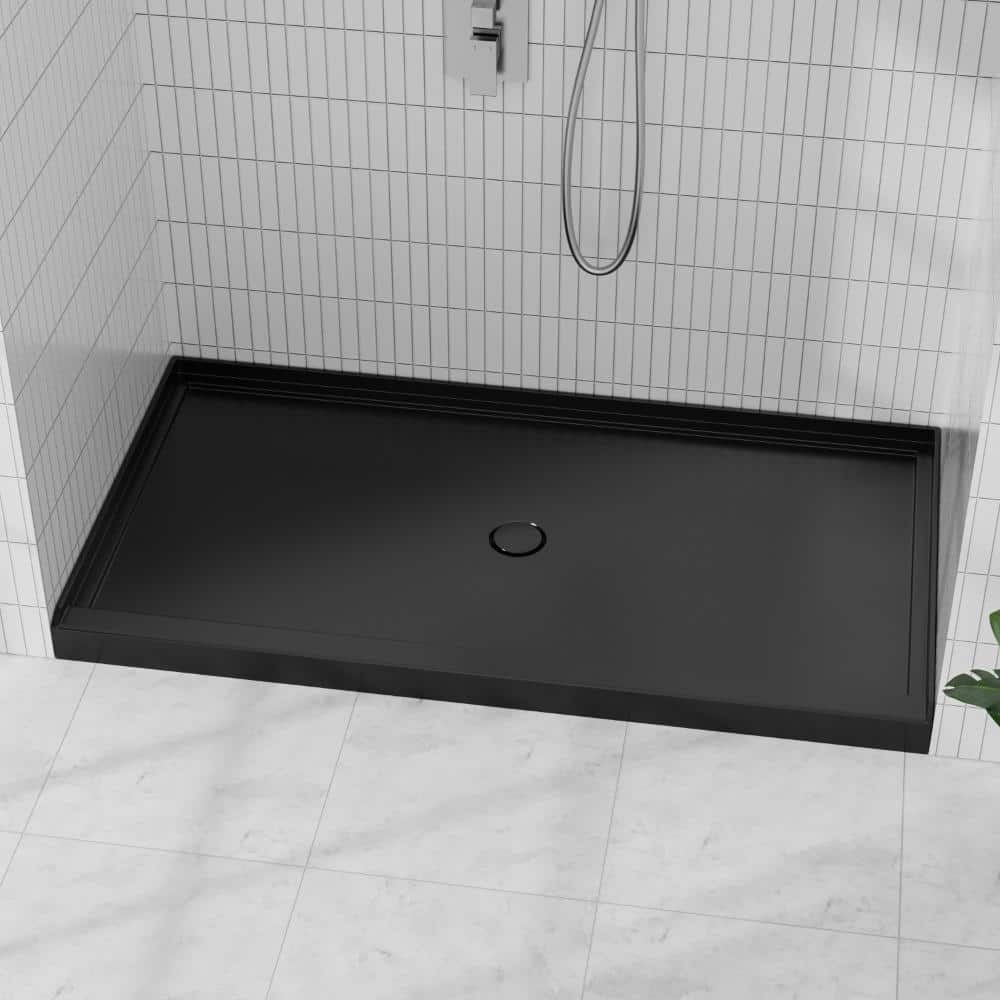 GIVING TREE 60 in. L x 36 in. W Single Threshold Rectangular Alcove Shower Pan Base in Gloss Black with Center Drain (1)