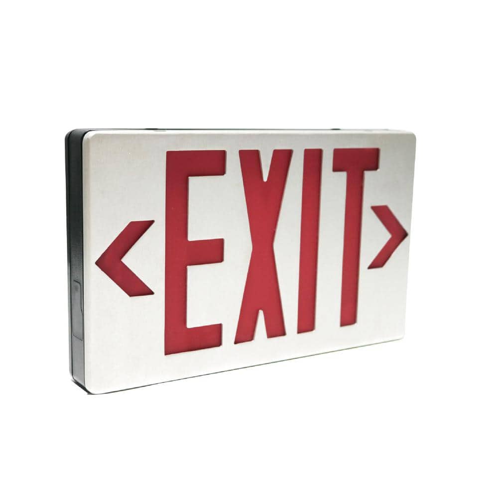 Commercial Electric 1-Pack 3.0-Watt 4.8-Volt Integrated LED Brushed Aluminum Red/Green Exit Sign 120-Volt/277-Volt (2)