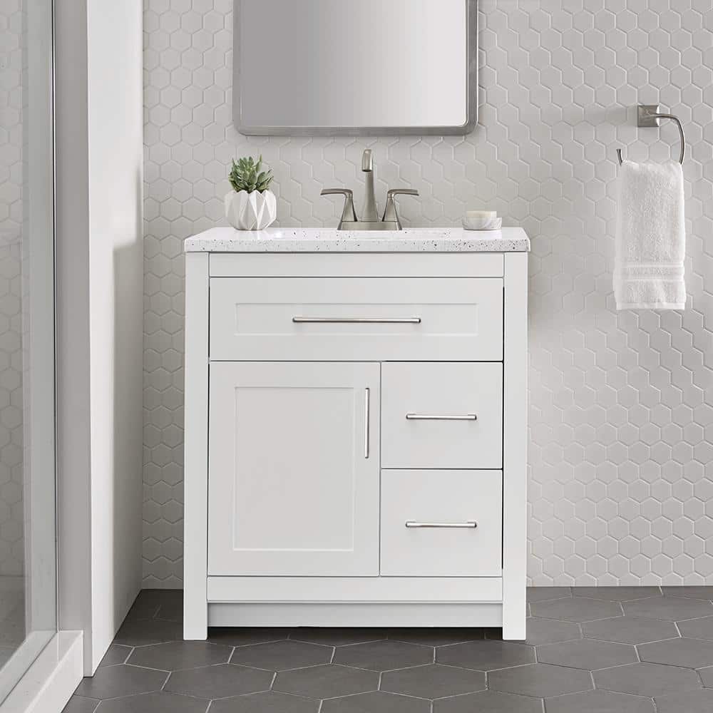 Home Decorators Collection Clady 31 in. Single Sink White Freestanding Bath Vanity with Silver Ash Cultured Marble Top (Assembled) (2)