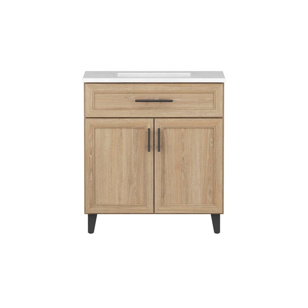 Glacier Bay Cranwood 31 in. Single Sink Freestanding Sandstone Bathroom Vanity with White Cultured Marble Top (Assembled) (3)